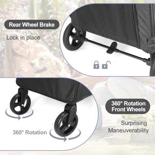 Predators Pets Rolling Carrier with 4 Durable Wheels – Adjustable Handle Pet Cart, Spacious Jogging Wagon with Dual Entry for Small to Large Dogs