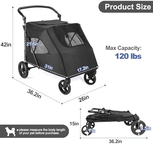 Predators Pets – Foldable Dog Stroller with Storage | Travel Jogger Stroller for Cats & Small to Medium Dogs (66 lbs)