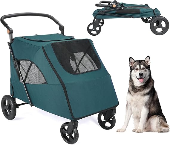Predators Pets Rolling Carrier with 4 Durable Wheels – Adjustable Handle Pet Cart, Spacious Jogging Wagon with Dual Entry for Small to Large Dogs
