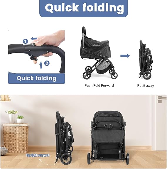 Predators Pets – Foldable Dog Stroller with Storage | Travel Jogger Stroller for Cats & Small to Medium Dogs (66 lbs)