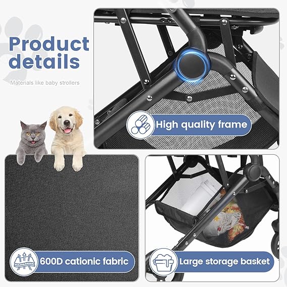 Predators Pets – Foldable Dog Stroller with Storage | Travel Jogger Stroller for Cats & Small to Medium Dogs (66 lbs)