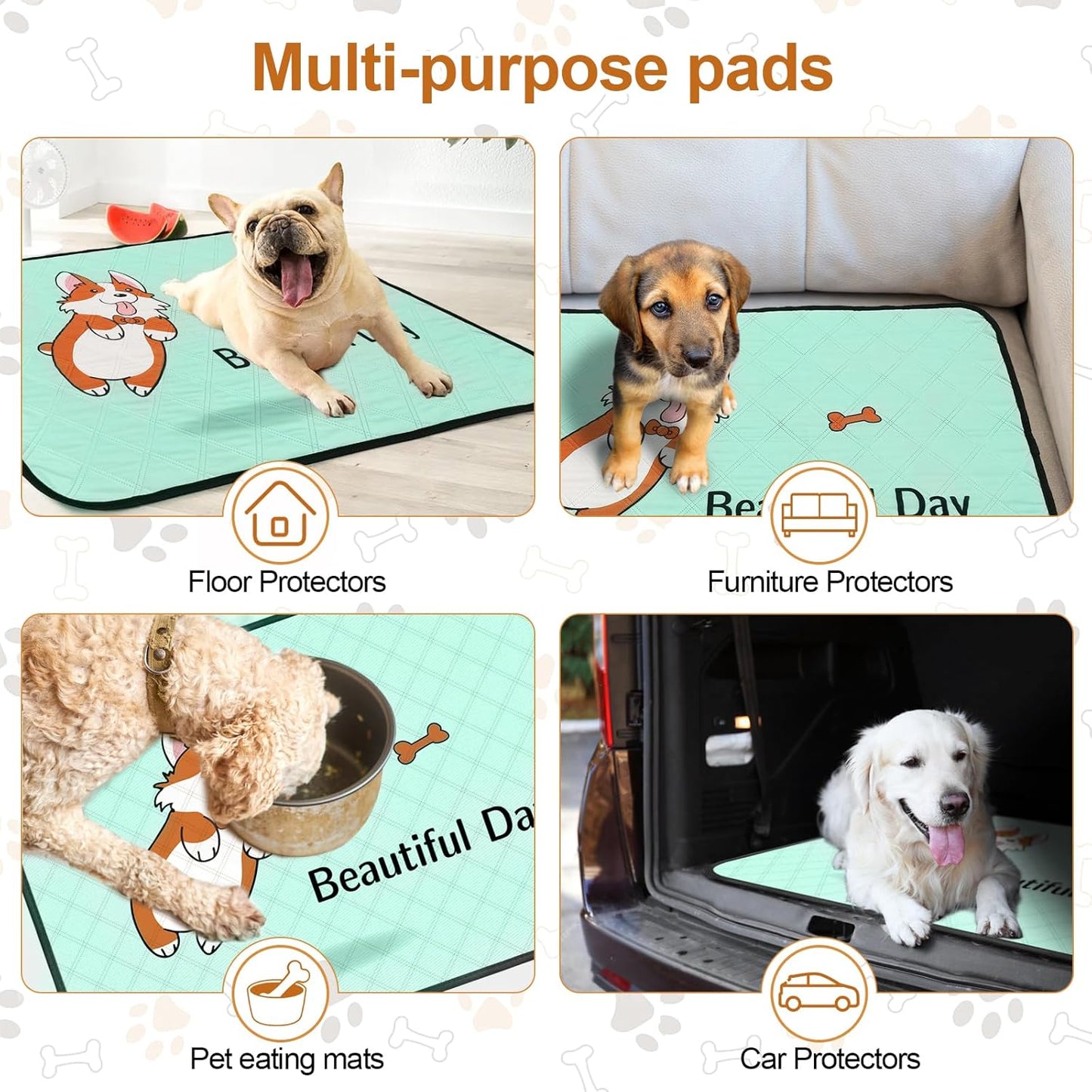 4-Pack Washable Pee Pads for Dogs (35x22in) – Extra-Absorbent, Thick, Reusable Puppy Pads with Non-Slip Base, Leak-Resistant, Ideal for Puppy Playpen, Crate, Whelping Box, and Potty Training – Blue