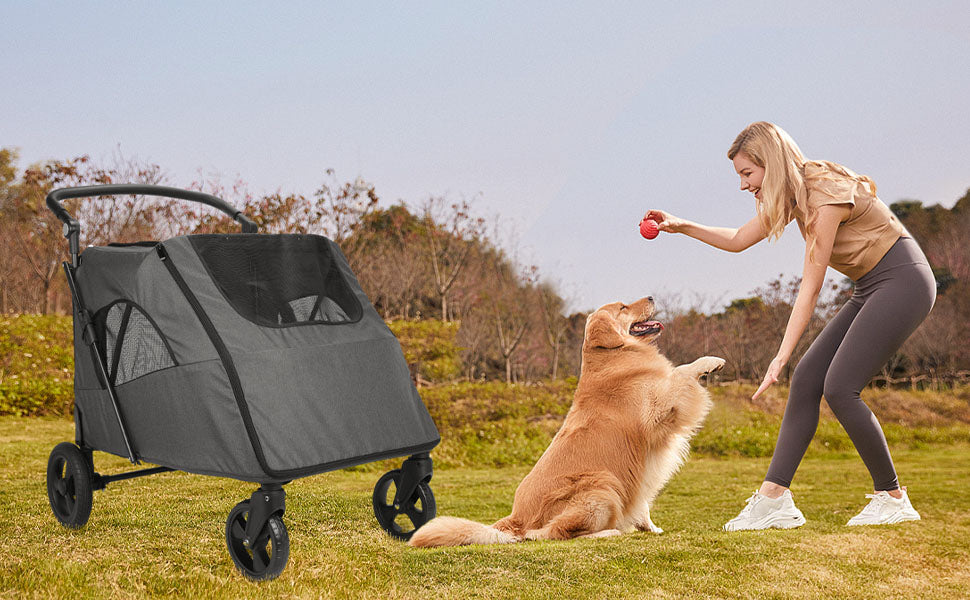 Predators Pets Rolling Carrier with 4 Durable Wheels – Adjustable Handle Pet Cart, Spacious Jogging Wagon with Dual Entry for Small to Large Dogs