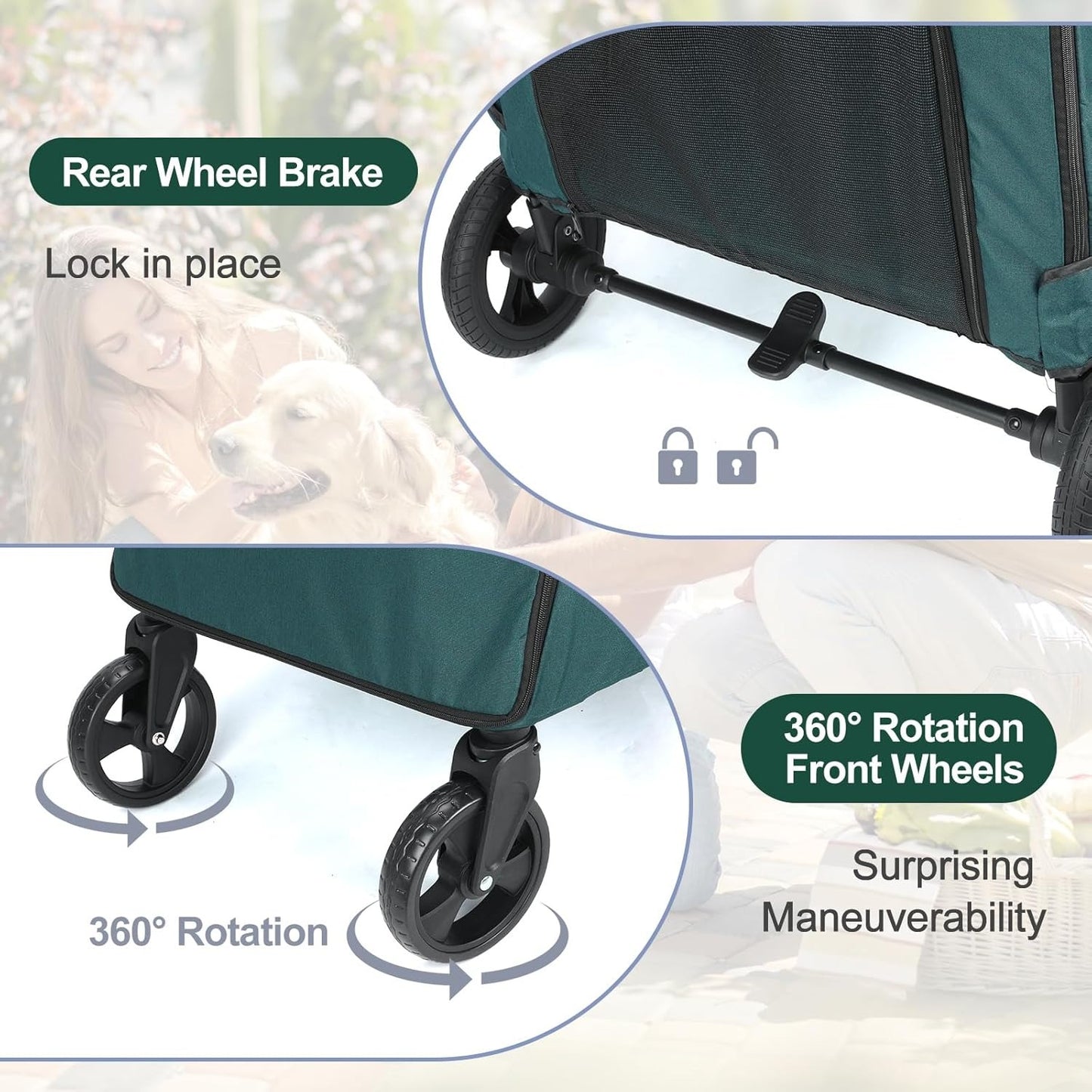 Predators Pets Rolling Carrier with 4 Durable Wheels – Adjustable Handle Pet Cart, Spacious Jogging Wagon with Dual Entry for Small to Large Dogs
