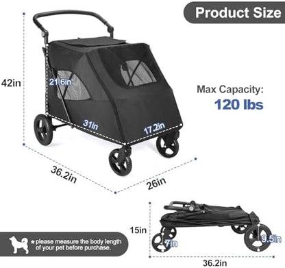 Predators Pets Rolling Carrier with 4 Durable Wheels – Adjustable Handle Pet Cart, Spacious Jogging Wagon with Dual Entry for Small to Large Dogs