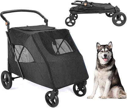 Predators Pets Rolling Carrier with 4 Durable Wheels – Adjustable Handle Pet Cart, Spacious Jogging Wagon with Dual Entry for Small to Large Dogs