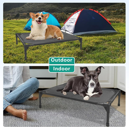 Small Elevated Outdoor Dog Bed (28x22x7in) - Raised, Waterproof, Breathable Teslin Mesh, Durable, Non-Slip, Portable Camping Bed for Dogs (Max Weight 60 lbs), Black